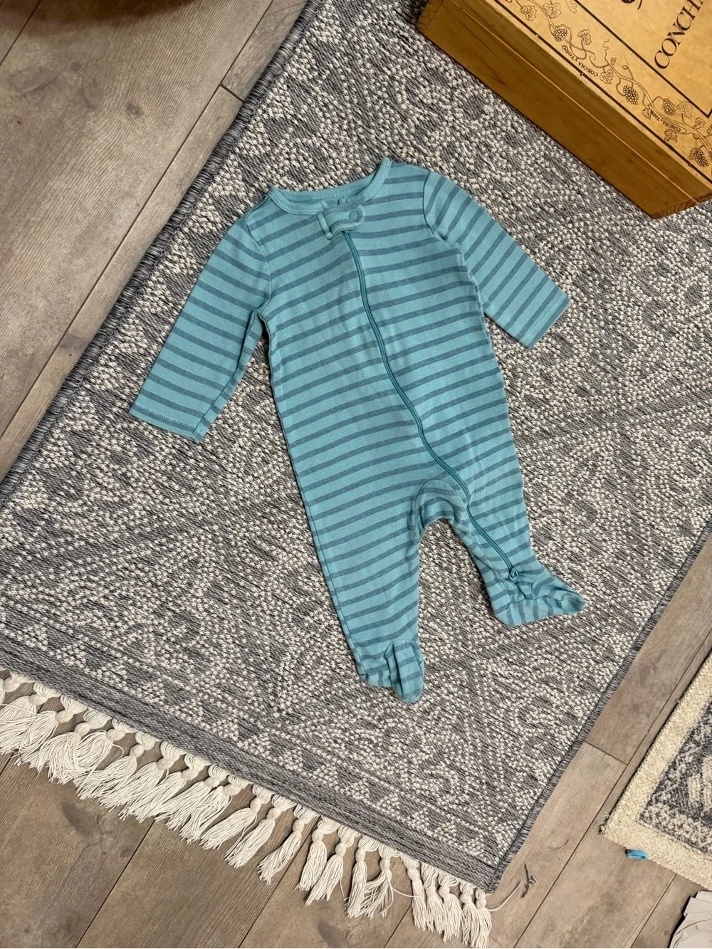 Carter's Baby Boy Modern Blue Striped Footie Pajamas 6 Months One-Piece Pajamas